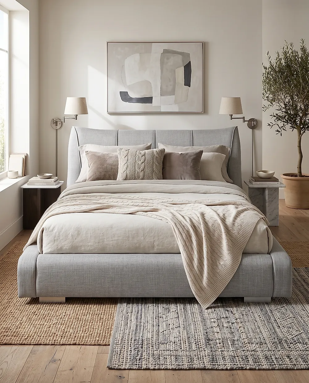 Bed Fabric NANTES 180 x 200 cm (EU Super King) Light Grey_1178118