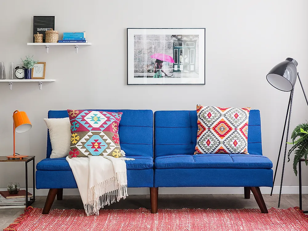 Sofa Bed 3 Seater RONNE Fabric Navy Blue_1187263