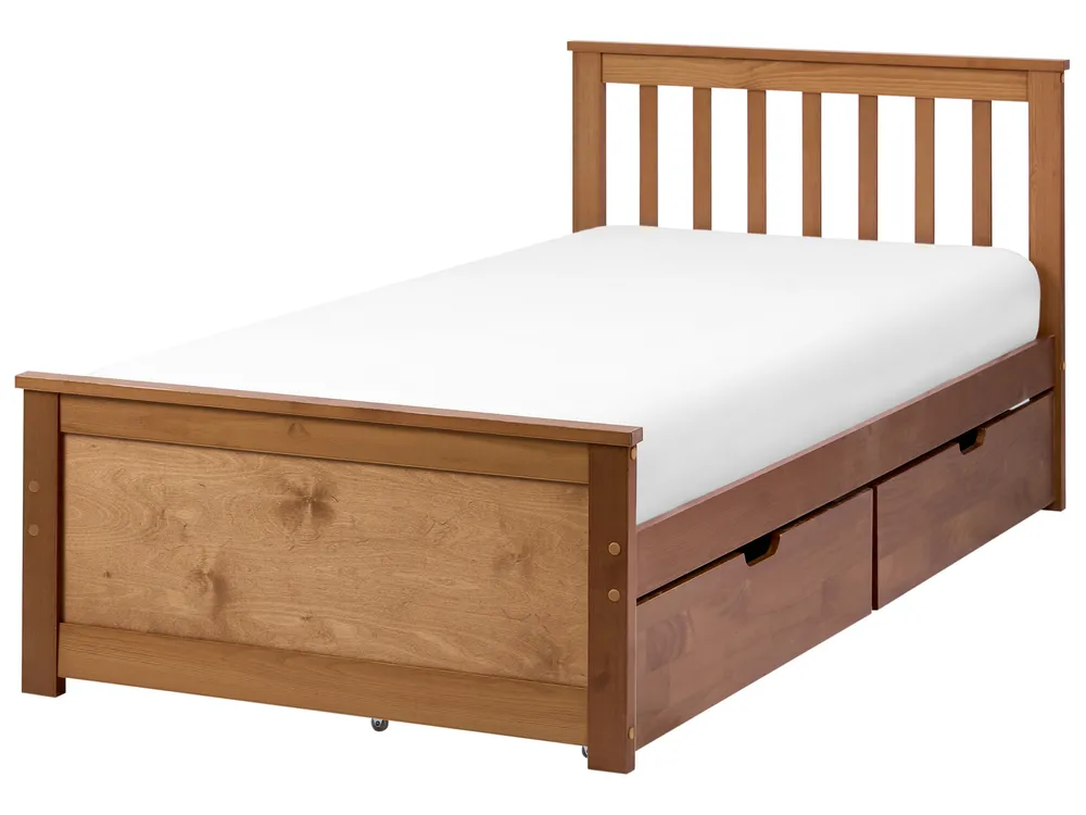 Bed with 2 Drawers OLENDON Pine Wood Brown 90 x 200 cm (EU Single)_1068441