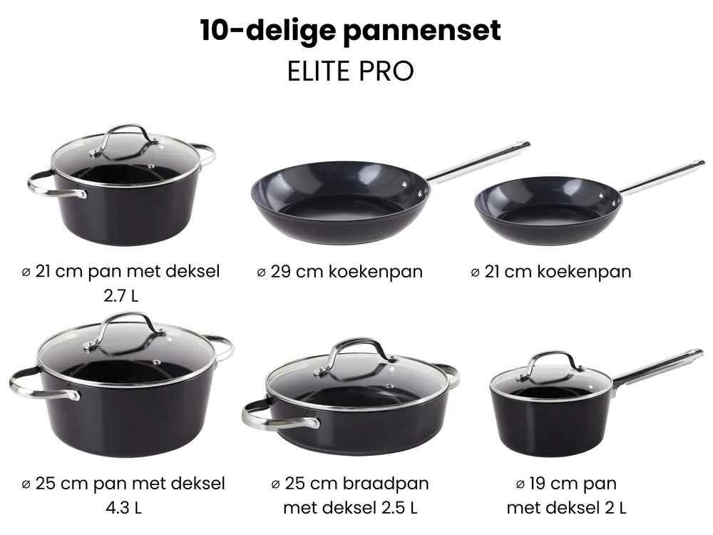 10-delige pannenset ELITE PRO Zwart_992883