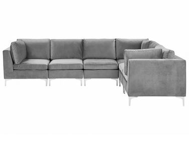 Left Hand 6 Seater Modular Velvet Corner Sofa Grey EVJA