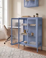 Glass Display Cabinet HARLYN  90 cm Metal Blue_1160847