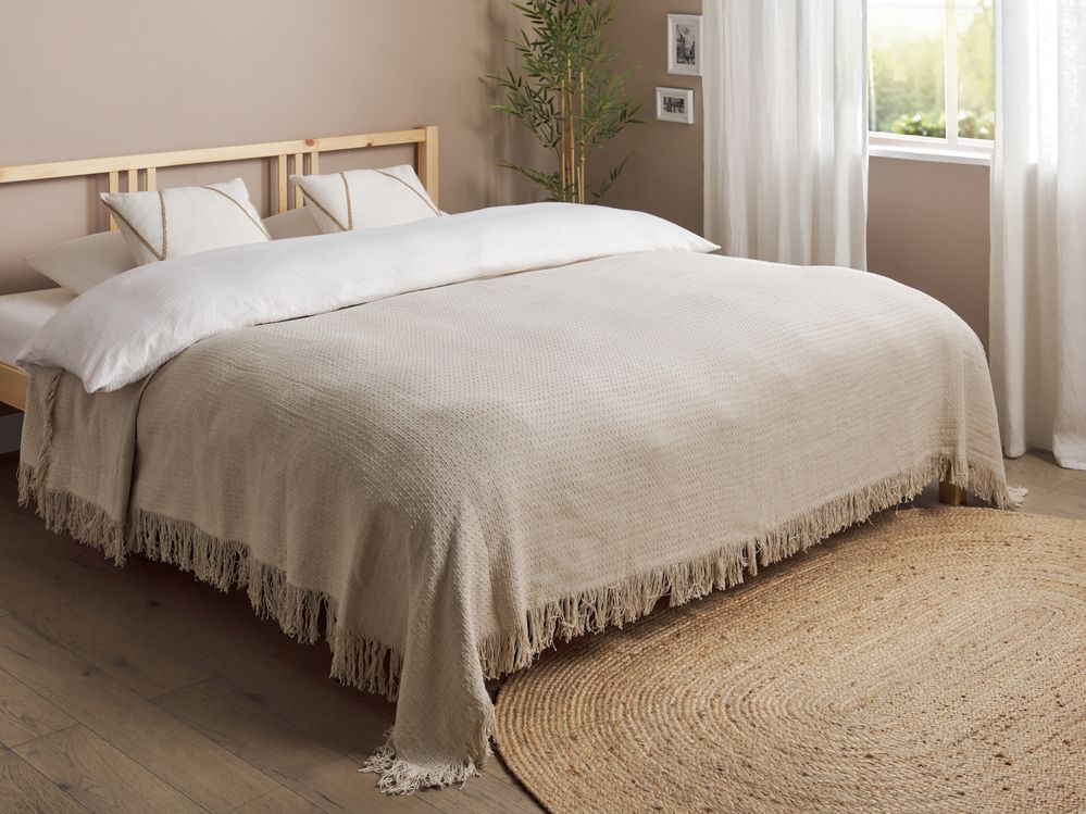 Sprei LINDULA Katoen 200 x 220 cm Taupe Sprei LINDULA Katoen 200 x 220 cm Taupe