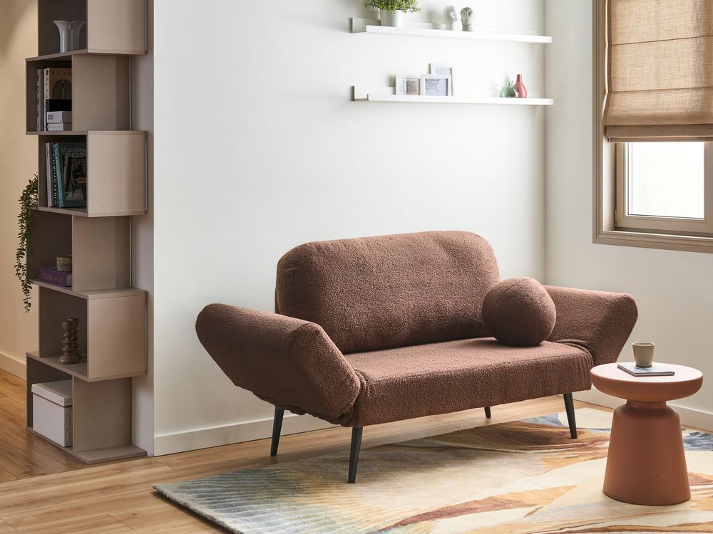 Sofa Bed 2 Seater DOROTEA Boucle Brown