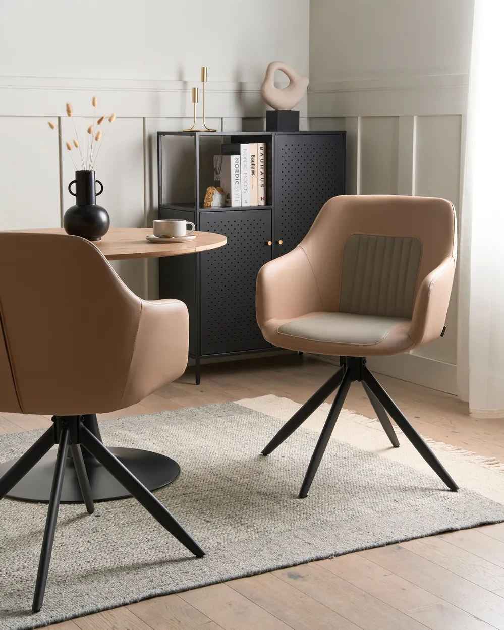 Set of 2 Dining Chairs Swivel LIKELY Faux Leather Sand Beige