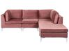 Sofá de canto de 4 lugares em veludo rosa com repousa-pés versão à esquerda EVJA_859040