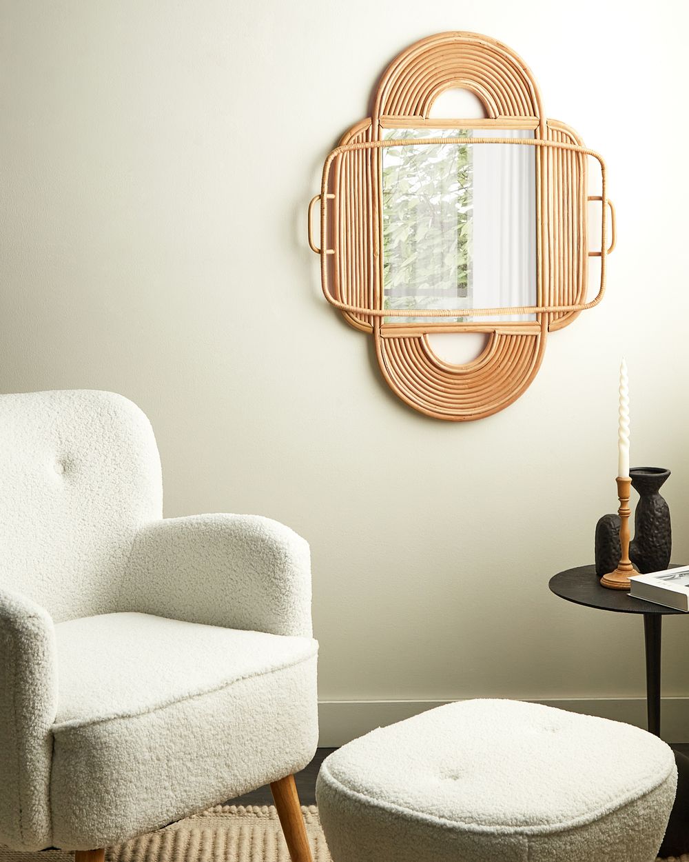 Wandspiegel ALCORN 70 cm 90 cm Rotan Natuurlijk