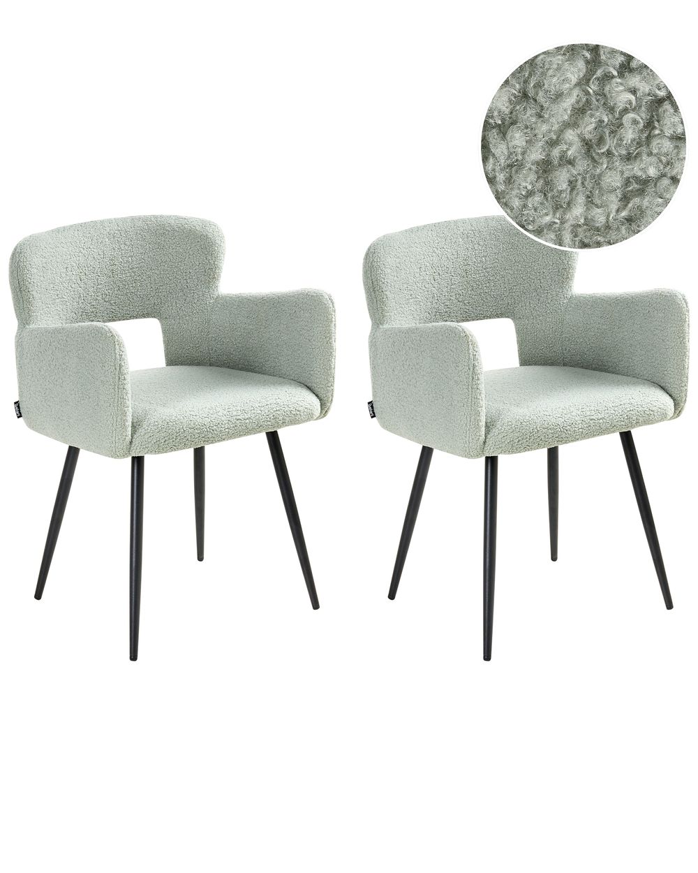 Set of 2 Dining Chairs SANILAC Boucle Light Green