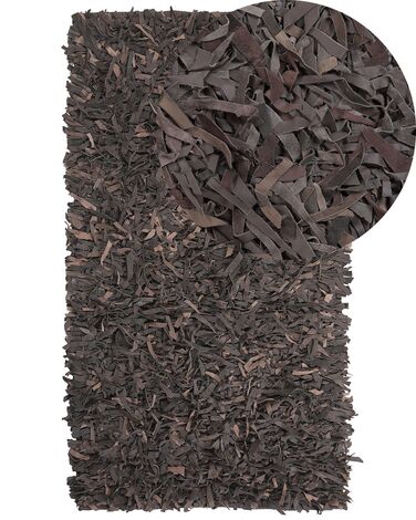 Tappeto shaggy in pelle marrone 80 x 150 cm MUT