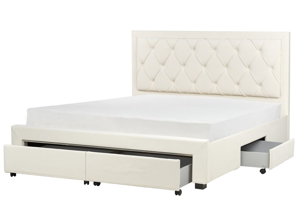 Bed with Storage Drawers LIEVIN Velvet Light Beige 180 x 200 cm (EU Super King)