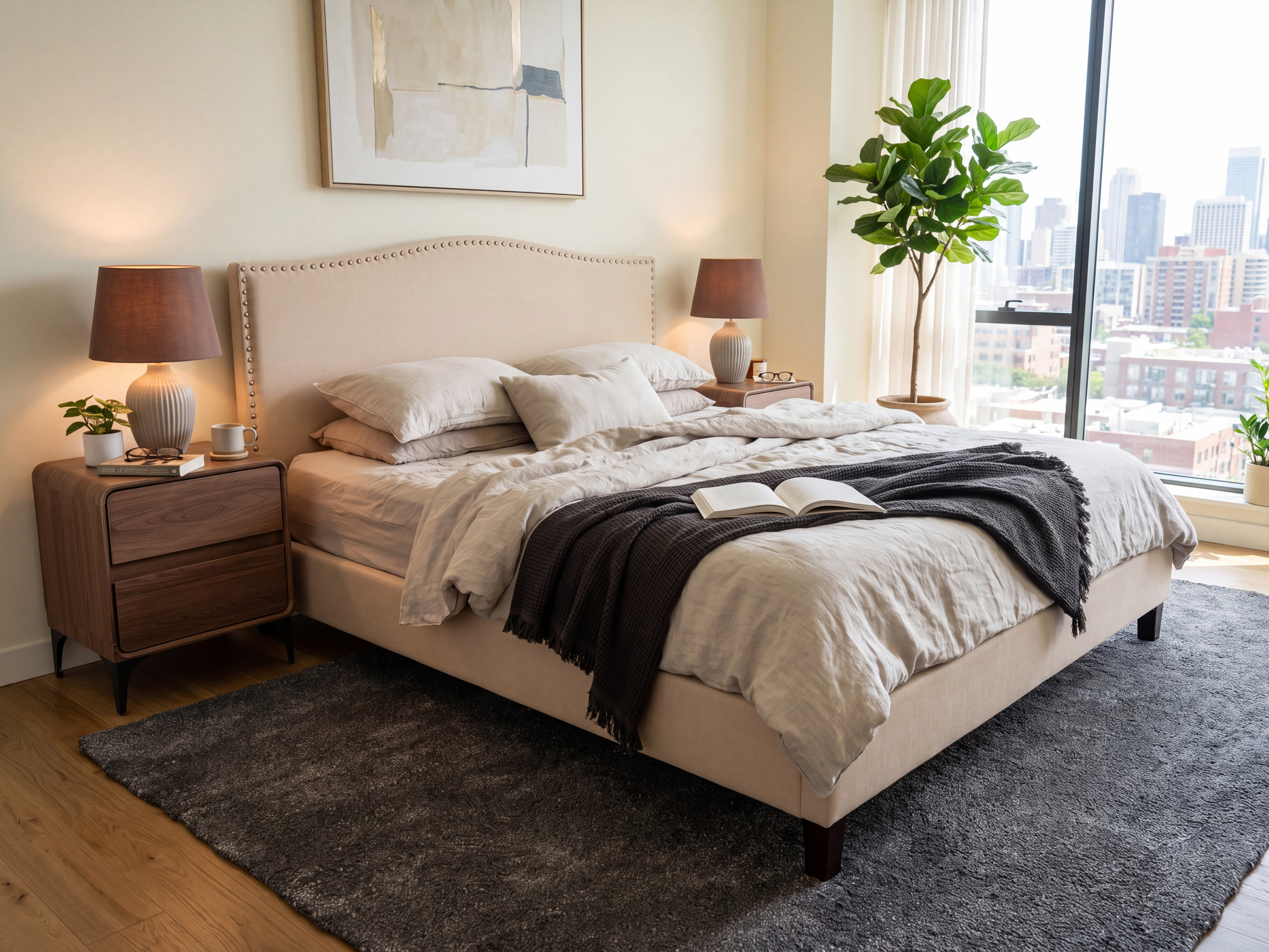 Bett mit Lattenrost Stoff MONTPELLIER 160 x 200 cm Beige_1145518