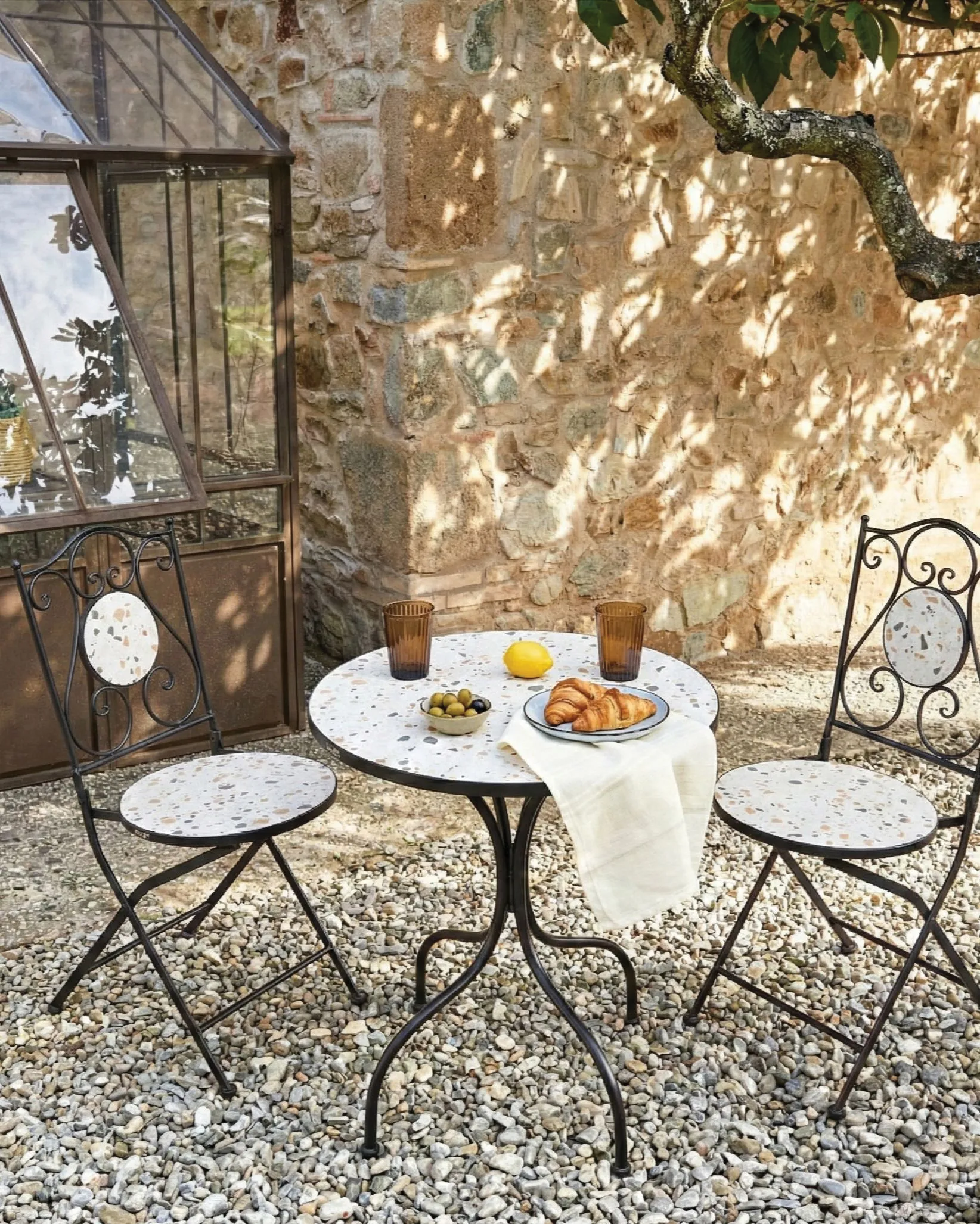 Set of 2 Garden Chairs ARTENA Folding Metal Terrazzo Effect Black_1021660