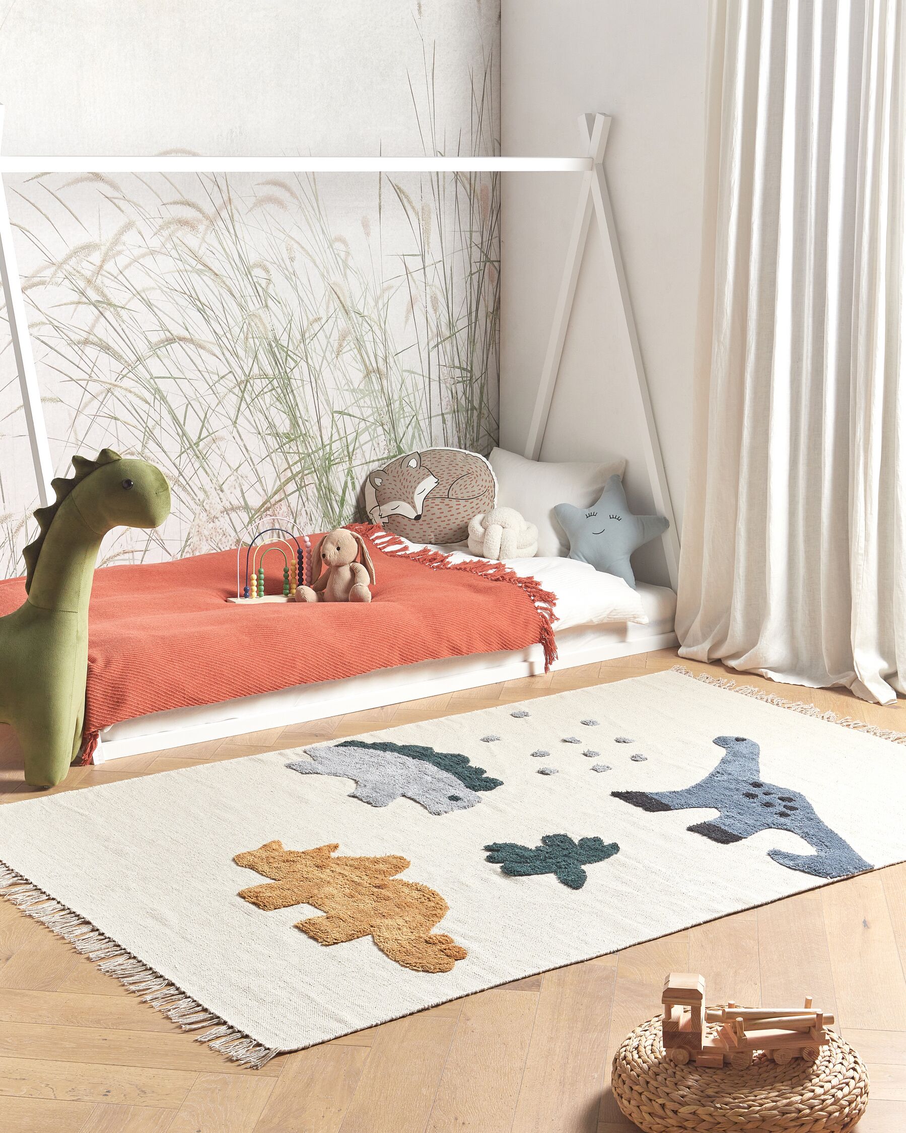 Barneteppe med dinosaurtrykk bomull 140 x 200 cm Beige GHARTA_907115