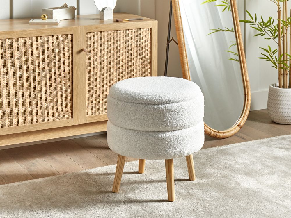 Storage Stool OKATON Boucle White