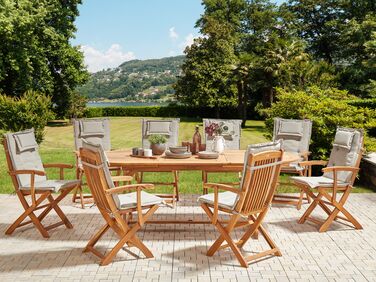 8 Seater Acacia Wood Garden Dining Set Taupe Cushions MAUI II