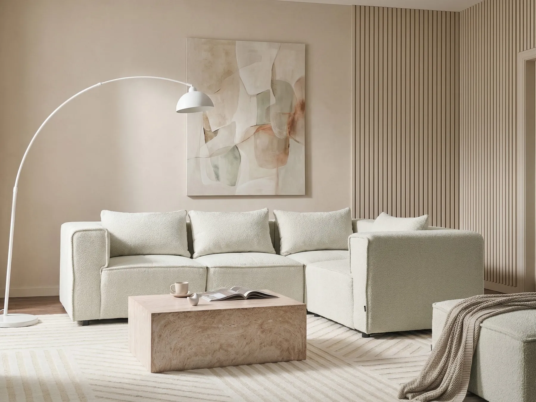 Modular Corner Sofa 4 Seater AXEBO Boucle Off-White Left Hand_1075592