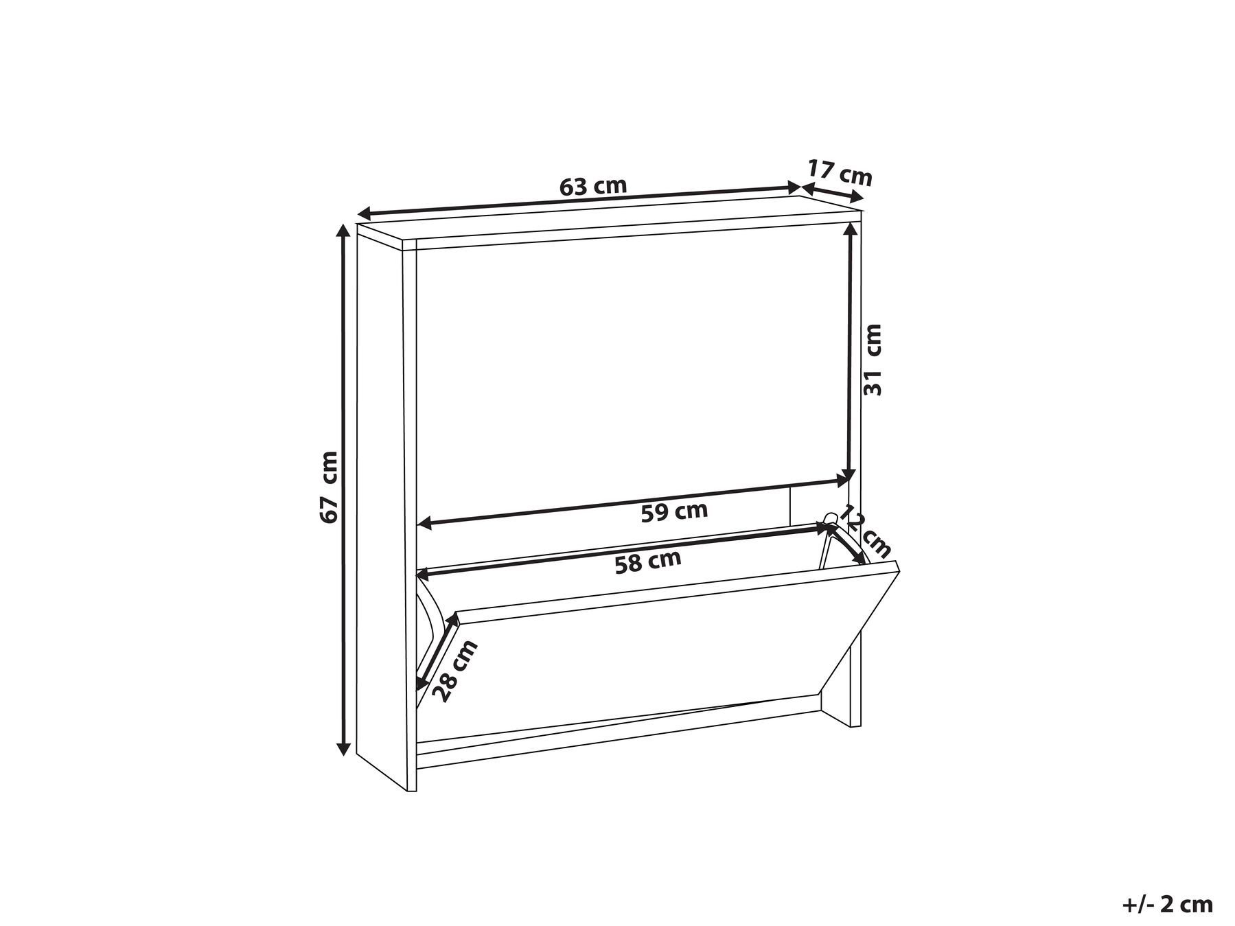2 Compartment Mirrored Shoe Storage Cabinet White MIDFIELD_947038