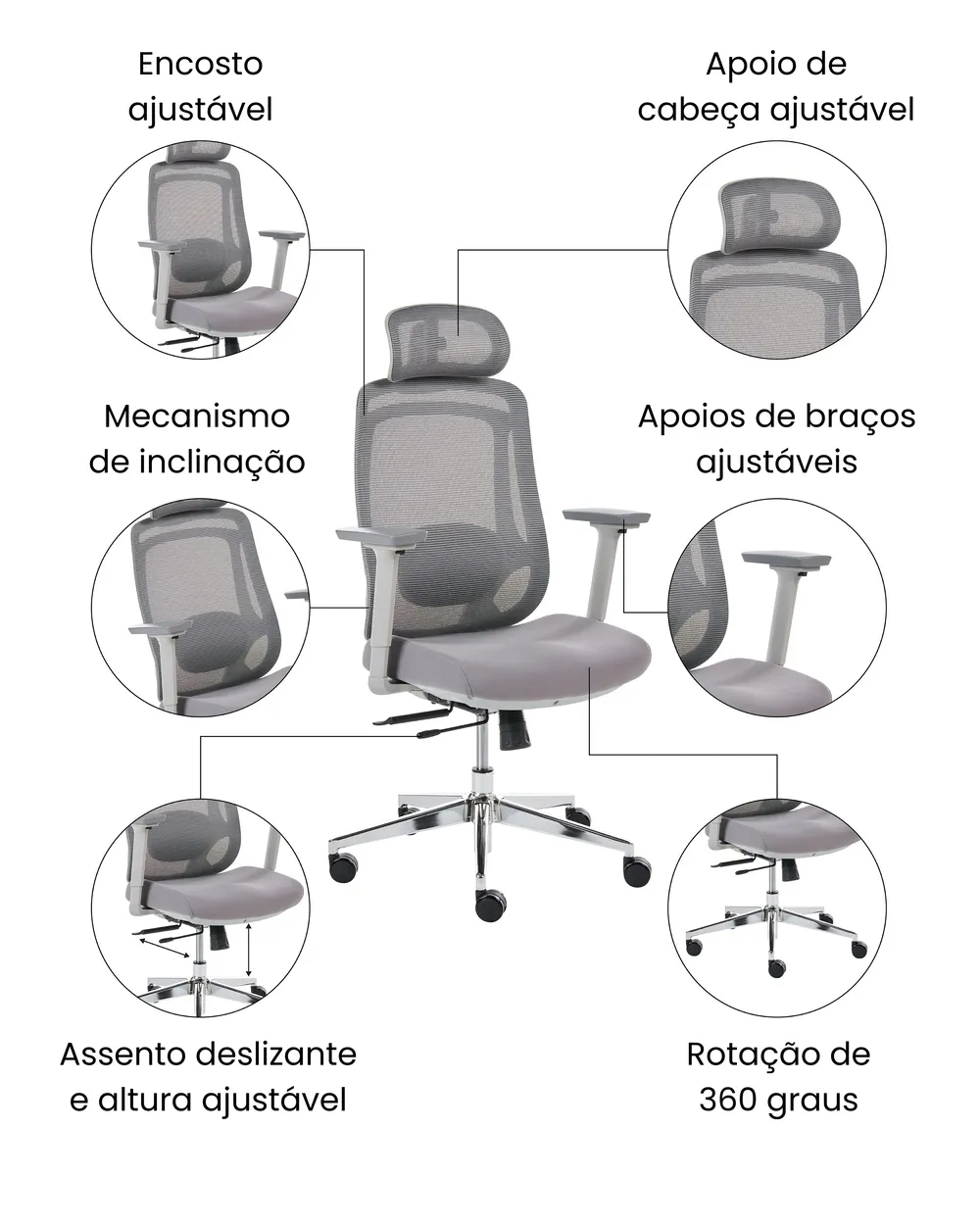 Cadeira de escritório OLYRA Cinzento_1071080