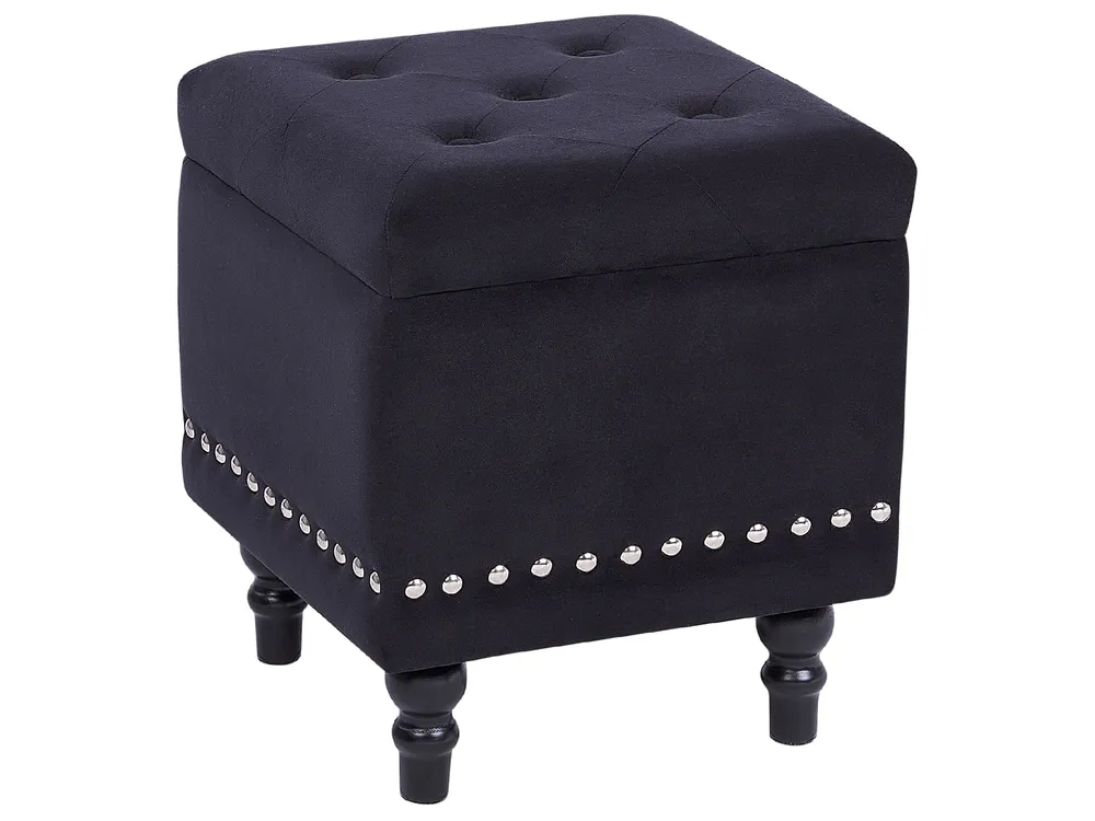Ekho Collection - Pouf De Rangement, Tabouret De Coiffeuse, Pu Avec Coutures, Moderne Mi-siècle, Tabouret De Rangement Rond Avec Pieds En Acier, Capacité 150 Kg, Noir D'encre