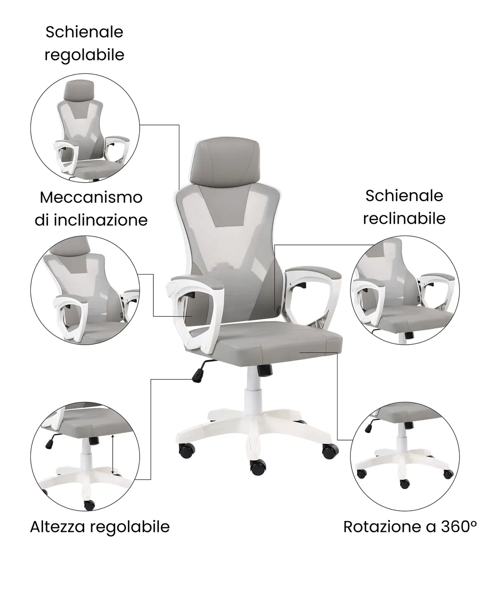 Sedia da ufficio IGNIS Pelle sintetica Grigio chiaro_1074213