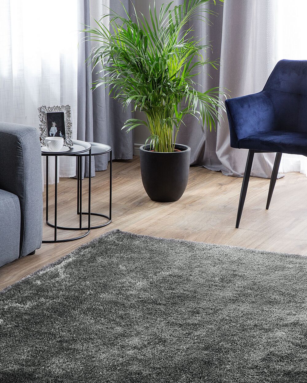 Shaggy Rug DEMRE Dark Grey 140 x 200 cm