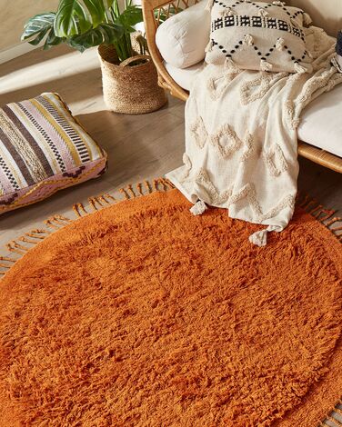 Round Cotton Shaggy Area Rug ⌀ 140 cm Orange BITLIS