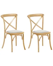Set of 2 Chairs LYONS Wood Light Brown/ Beige_1090862