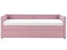 Rózsaszín kordbársony kihúzható heverő 90 x 200 cm MIMIZAN _798343