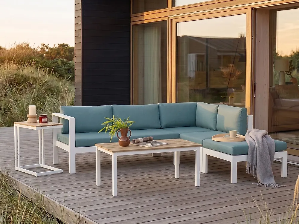 Garden Corner Sofa with Table 5 Seater MESSINA Metal Green Left Hand_1177353