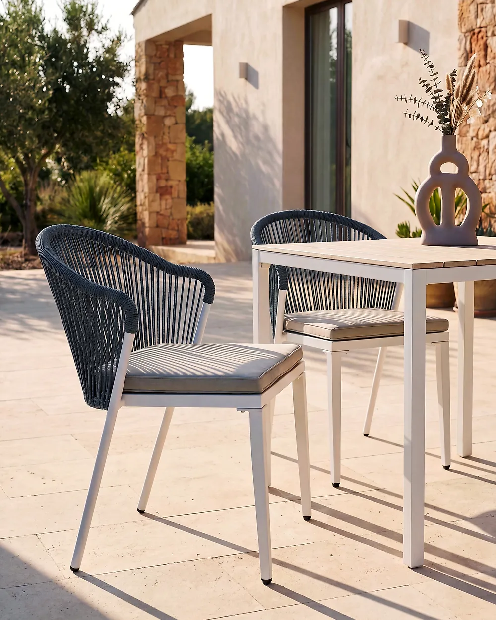 Set of 2 Garden Chairs with Cushions PARANEA Metal Grey