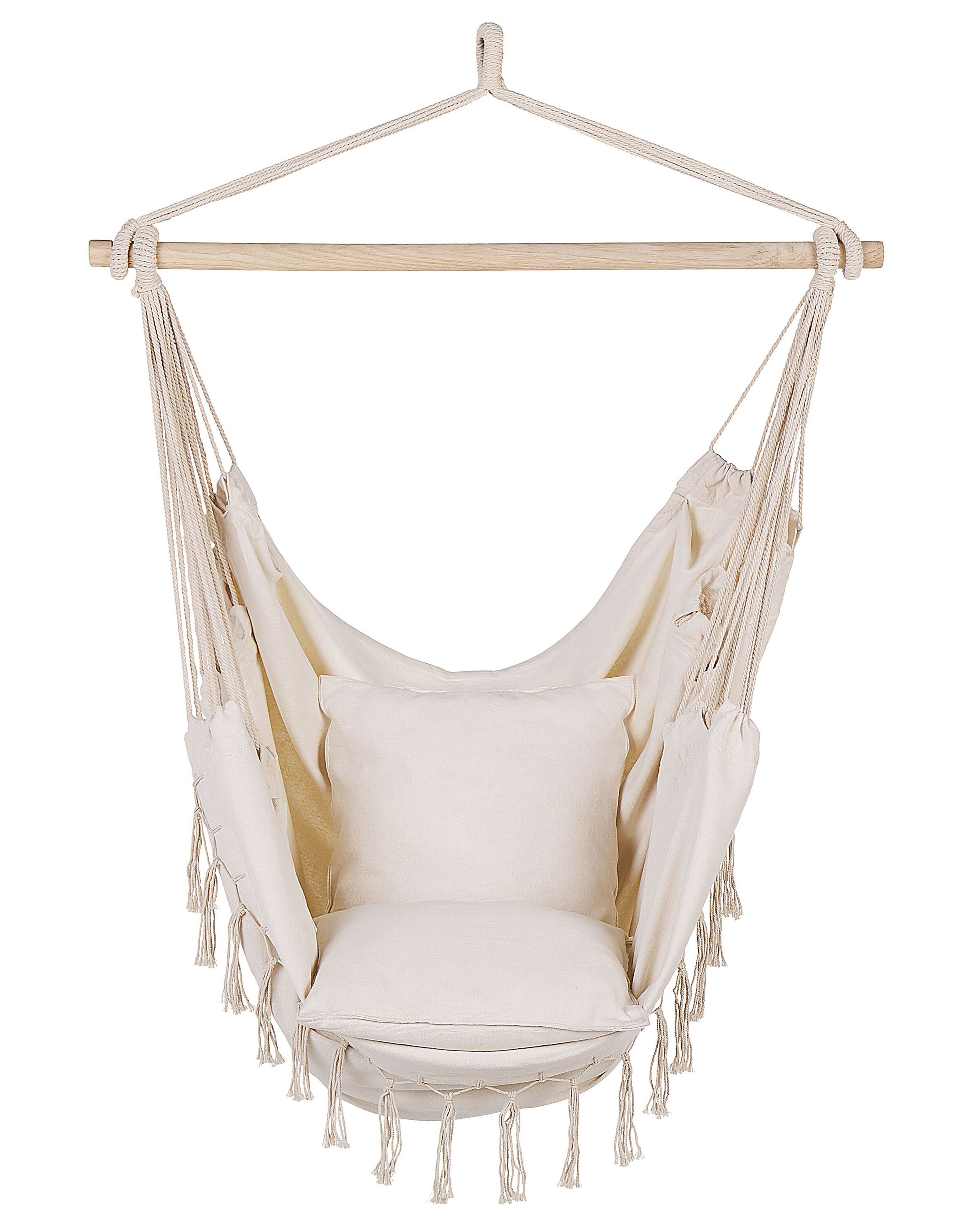 Makramee Hängesessel mit Kissen Baumwolle beige BONEA Beliani.de