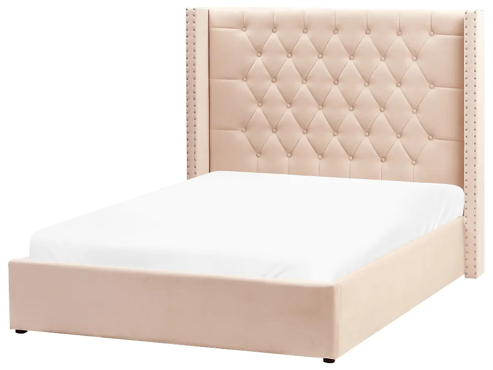 Bett mit Stauraum LUBBON Samtstoff Beige 140 x 200 cm_833503
