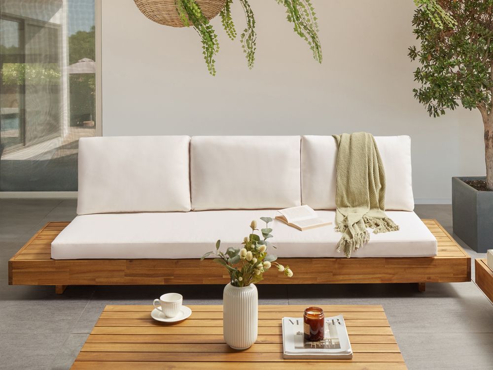 Divano da giardino 3 posti MARETTIMO Legno di acacia certificato Bianco sporco