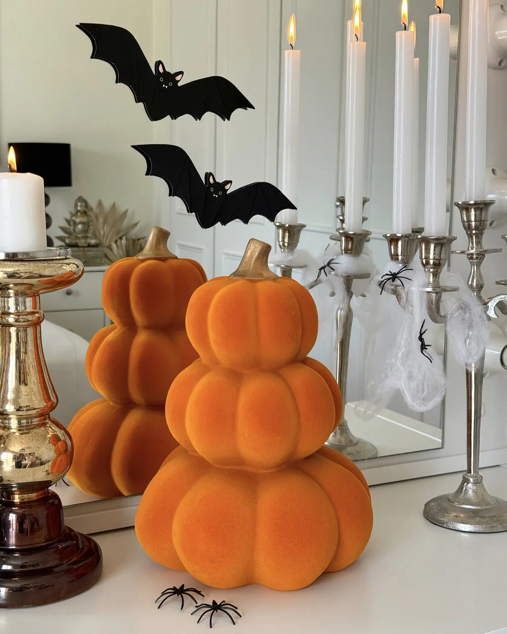 Lot De 9 Citrouilles En Velours Heaven - Décorations D'automne Et Halloween - Tailles : 5,5 Cm, 6 Cm, 8 Cm - Couleurs Orange, Rouge, Marron