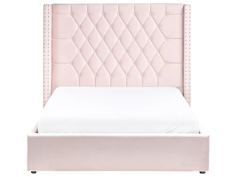 Lit ottoman LUBBON Velours Rose pastel 140 x 200 cm_833868