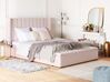 Růžová čalouněná sametová postel s malým úložným prostorem 180 x 200 cm NOYERS_796523