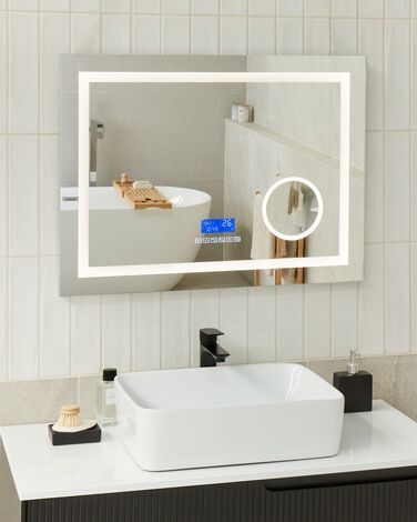 LED Wall Mirror with Bluetooth Speaker 60 x 80 cm Silver THAIX