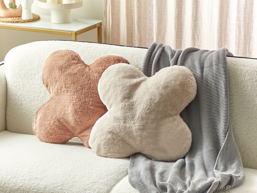 Dekokissen 2er Set ACHILLEA 54 x 54 cm Webpelz Beige Ohne Muster