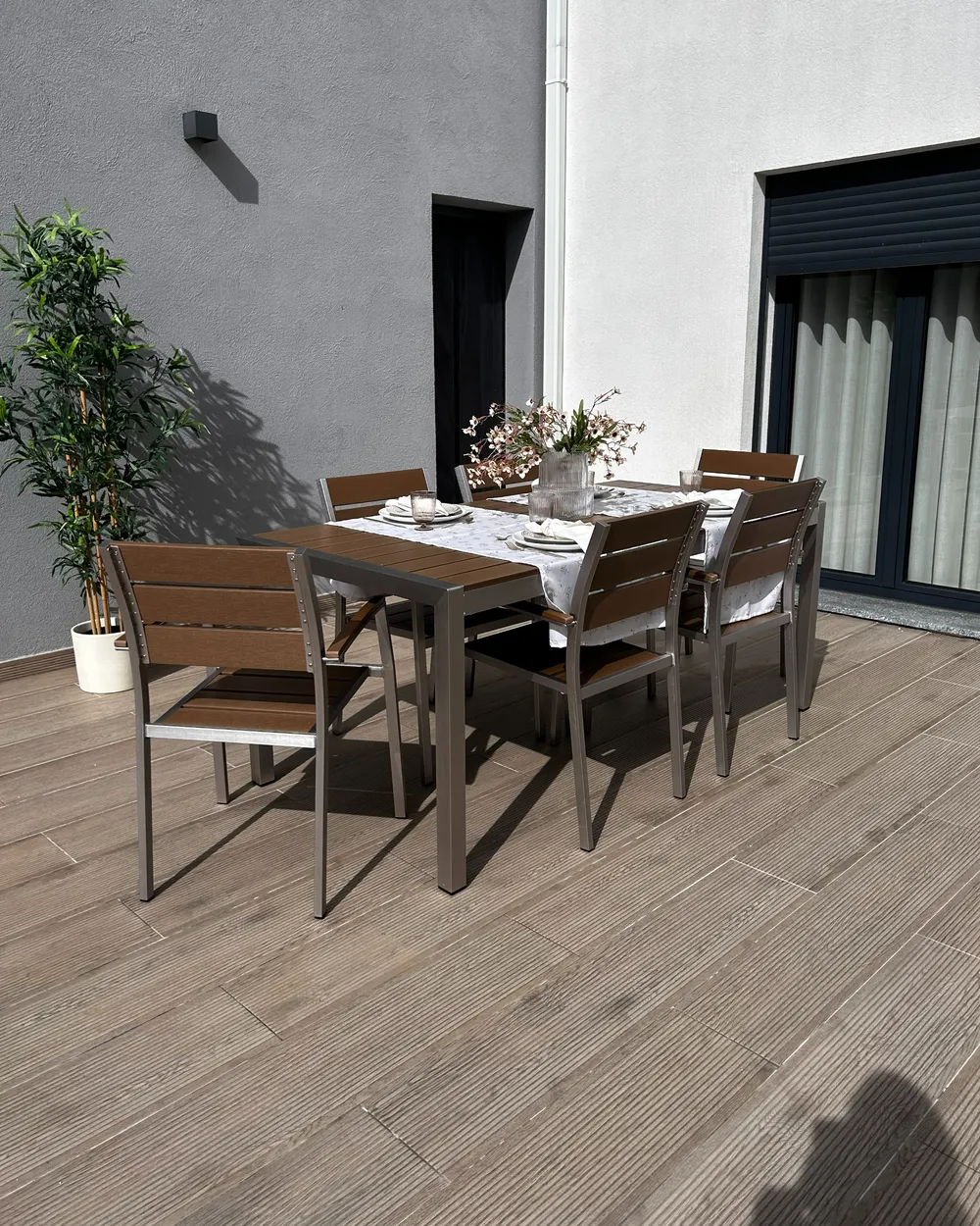 Garden Dining Table VERNIO 180 cm 90 cm Metal Brown_982345