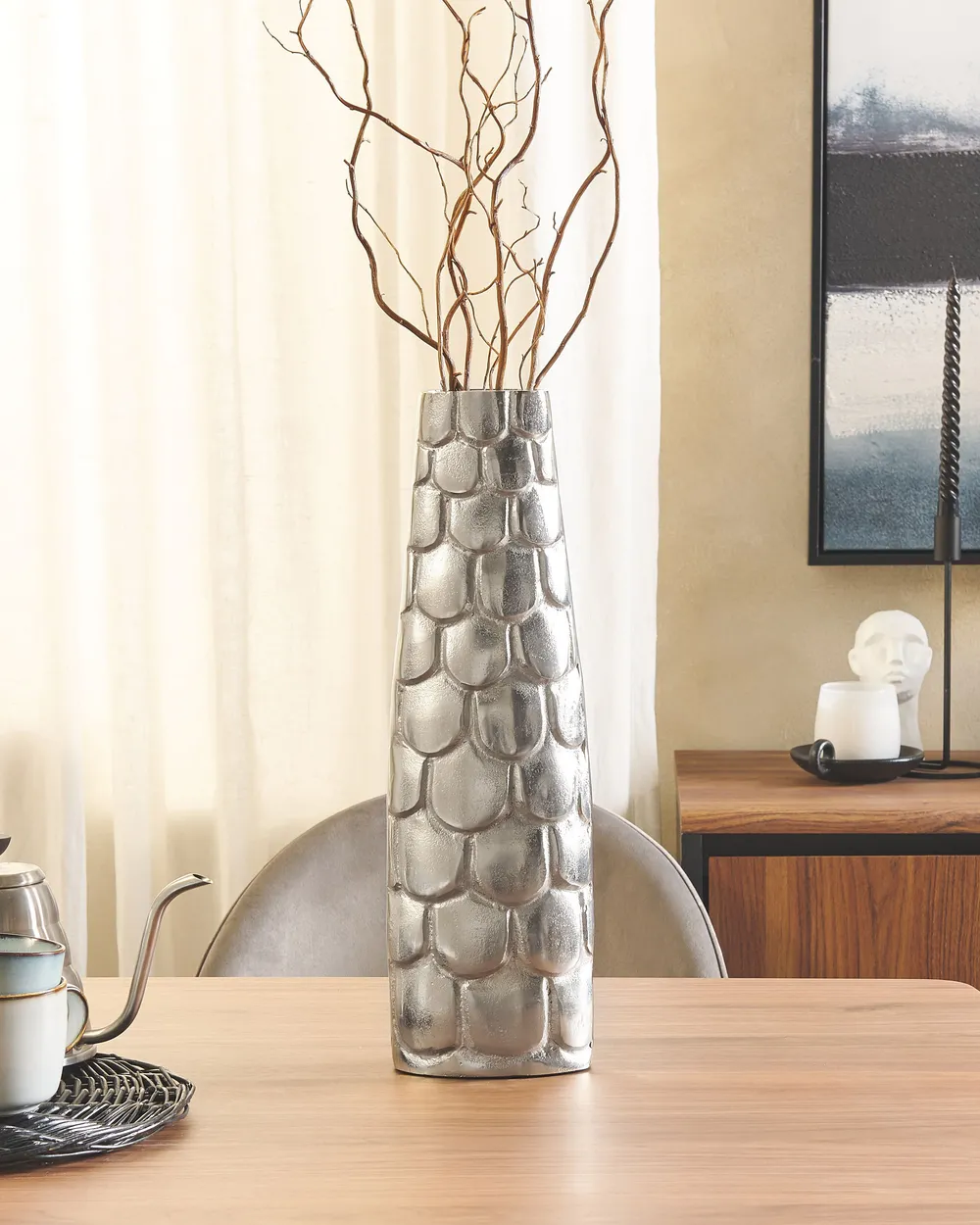 Wazon na kwiaty SUKHOTHAI 47 cm Metal Srebrny