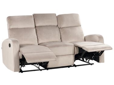Sofa 3-osobowa welurowa z manualną funkcją relaksu beżowa VERDAL