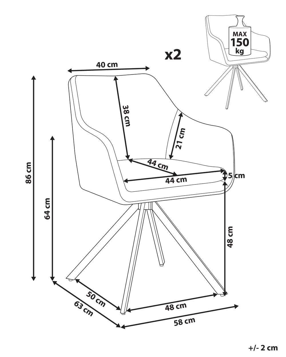 Set di 2 sedie da pranzo LITHIA Tessuto Nero/Bianco_1015785