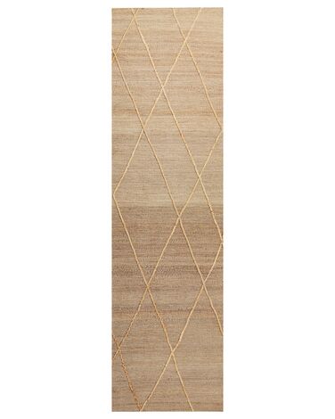 Teppich Jute beige 80 x 300 cm geometrisches Muster Kurzflor YUVACIK