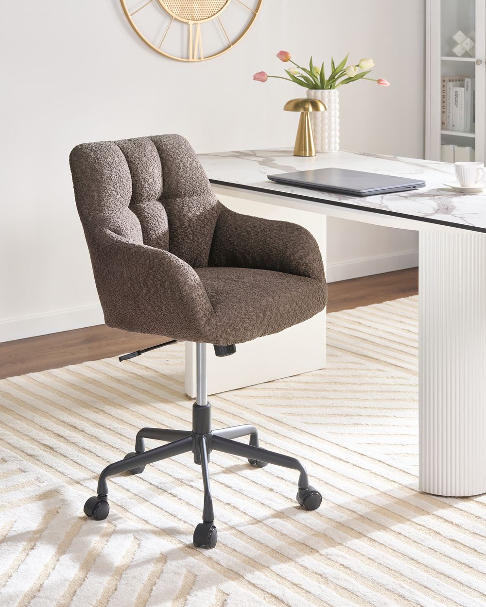 Desk Chair PALMDALE Boucle Dark Brown