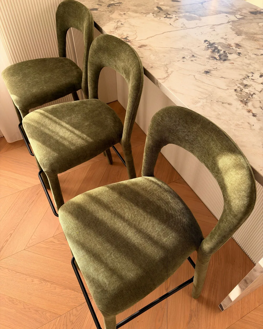 Lot de 2 chaises de bar LAKEVILLE Tissu chenille Vert_1177467