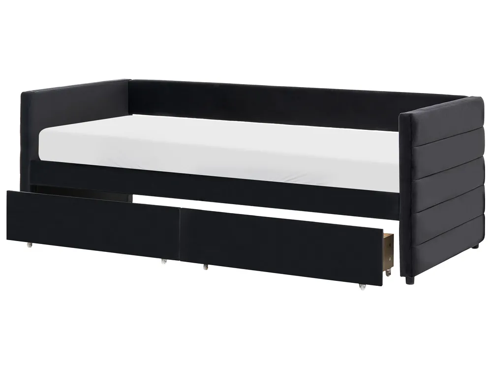 Daybed with Storage MARRAY Velvet Black 90 x 200 cm (EU Single)