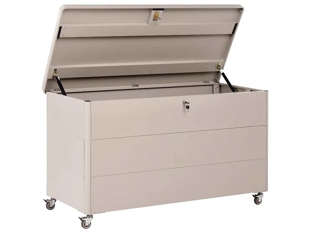 Aufbewahrungsbox KYMI 136 cm 55 cm Metall mit Rädern Beige_1172869