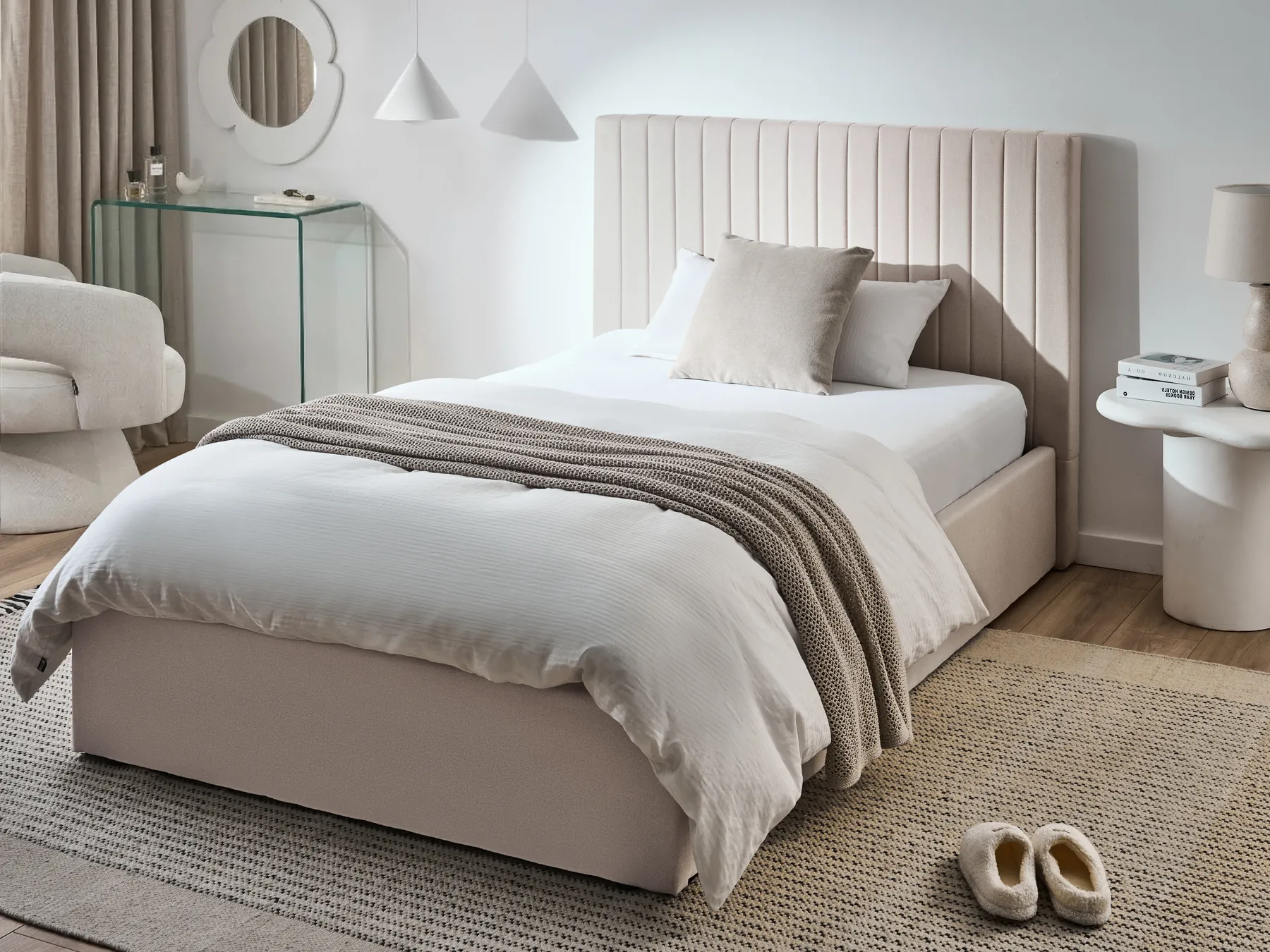 Ottoman Bed VION Fabric Light Beige 120 x 200 cm (EU Small Double)_1062870
