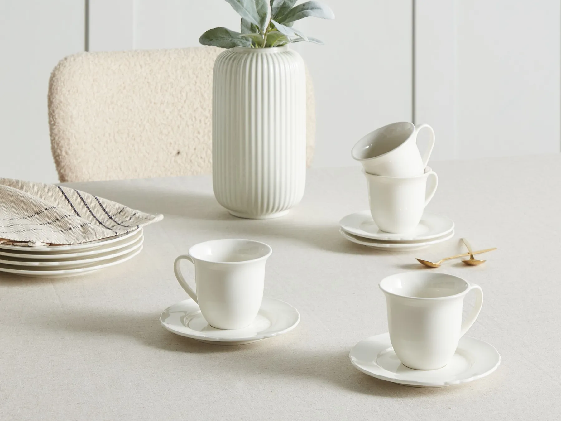Set di 8 tazze con piattini ELDERBERRY Porcellana Bianco_986460
