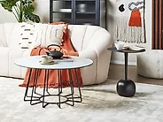Coffee Table BERNIE Tempered Glass White Marble_1184635